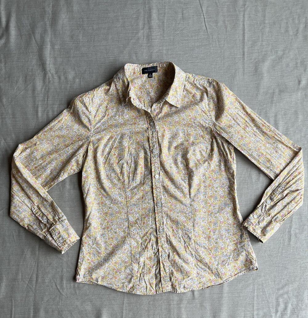 The Limited Women M 100% Cotton Floral Button Up Shirt Cottagecore Long Sleeve